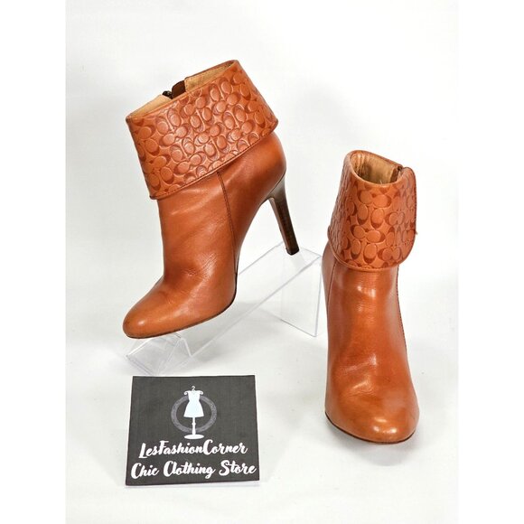 Coach Women's Brown Leather Mackenna Signature C Ankle Side Zip Boots Sz 7 1780 - Picture 1 of 16
